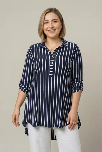 Tunică bleumarin cu curele