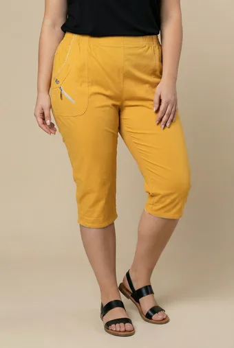 Pantaloni galbeni din viscoză cu buzunare decorative