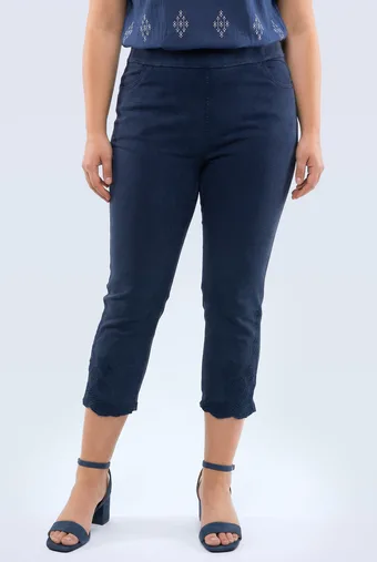 Pantaloni din denim închis la culoare cu broderie