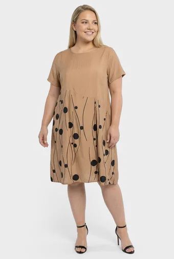 Rochie bej cu imprimeuri negre