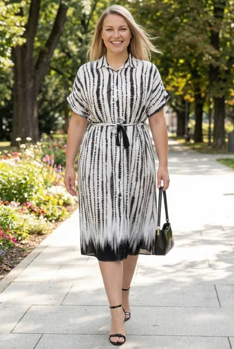 Rochie albă cu curea și modele negre