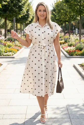 Rochie ecru cu buline maro