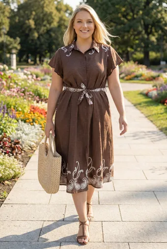 Rochie maro cu modele brodate strălucitoare